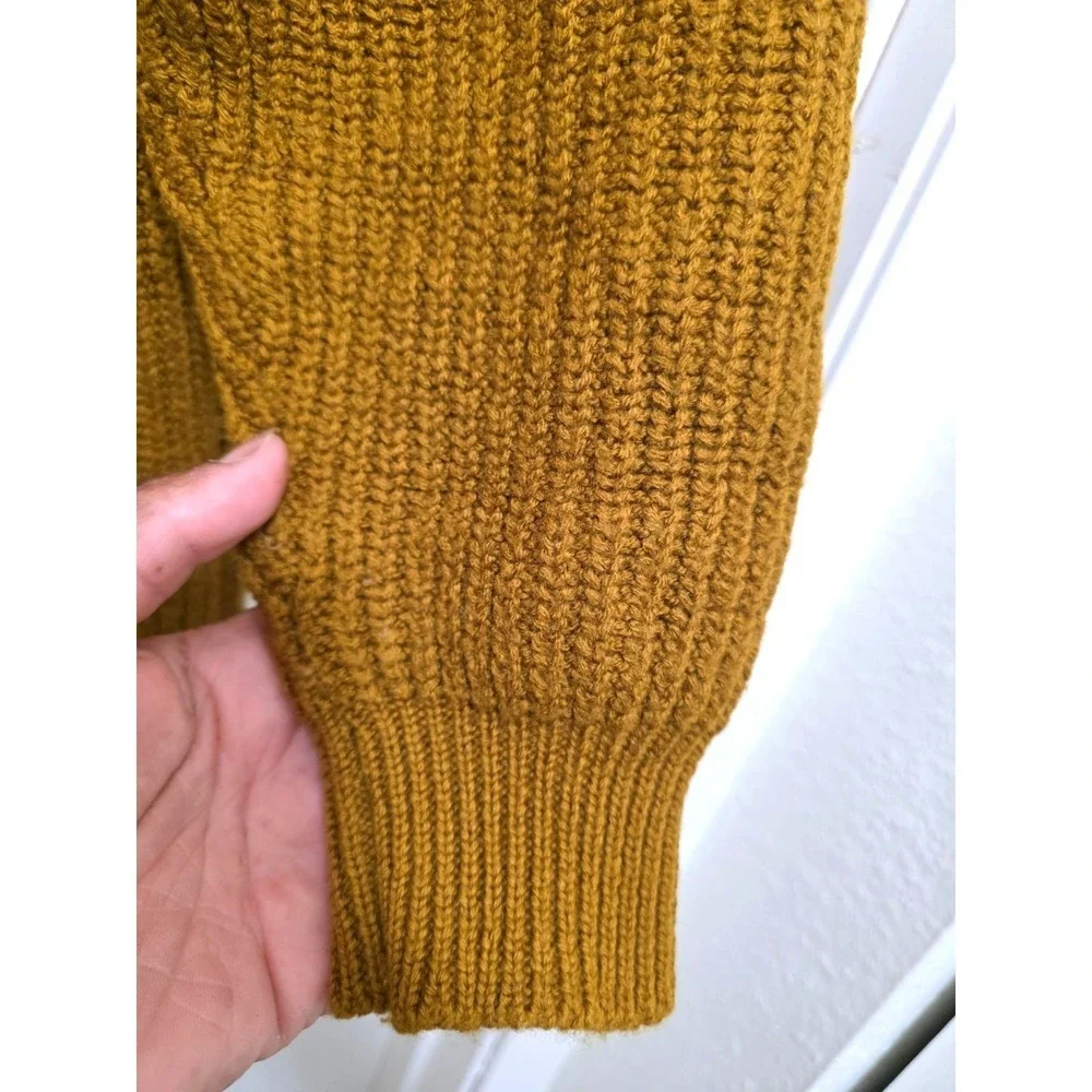 Wilfred S Mustard Yellow Ribbed Knit Turtleneck 100% Merino Wool Sweater Made In
